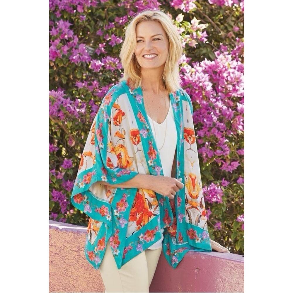 Pretty Soft Surroundings Firenze Topper Floral Kimono Cover Up Size L/XL